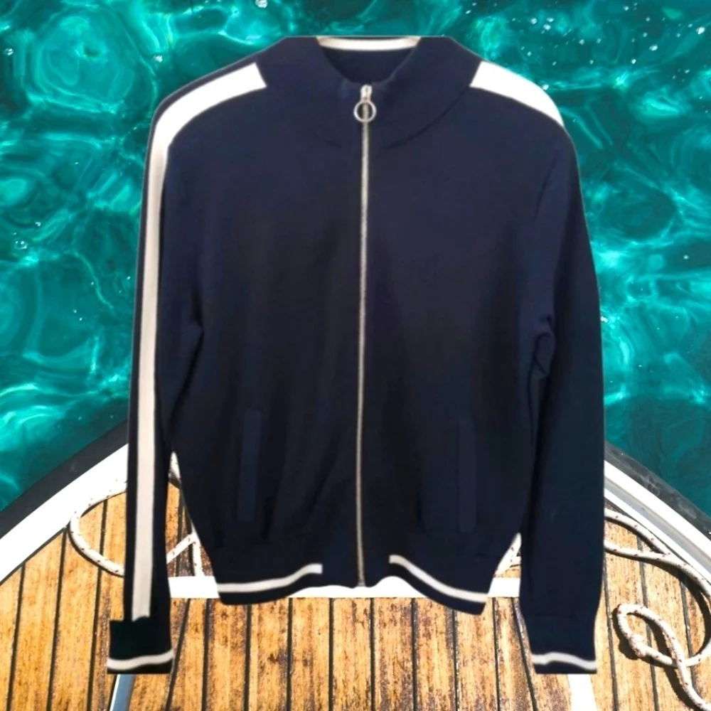 Banana Republic navy track  Jacket Zip Up Knit Jogger Activewear Preppy sz XS